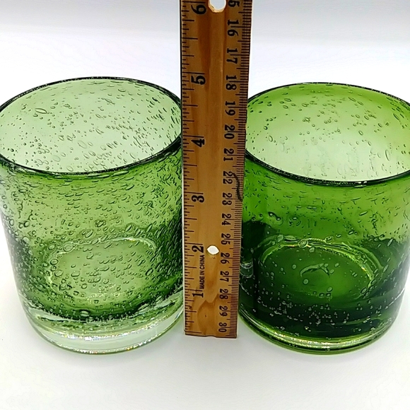 2 Bubble Highball Glasses by Artland Iris. Hand Blown. Dark Green. - Picture 6 of 8